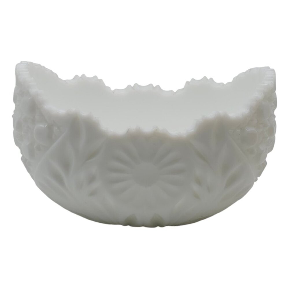 John E Kemple Lg Deep Pressed Milk Glass Bowl Daisy Buttons & Hobnail Pattern F3